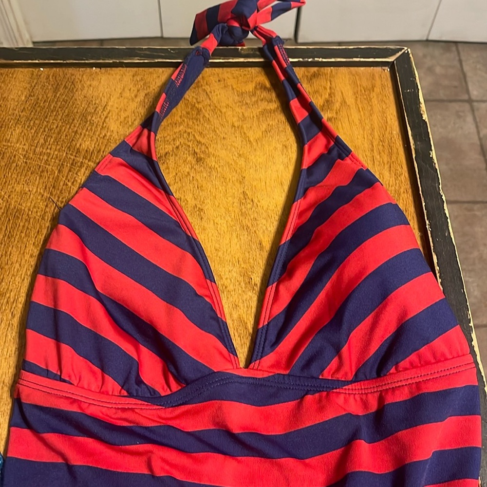 Red and blue swim top
